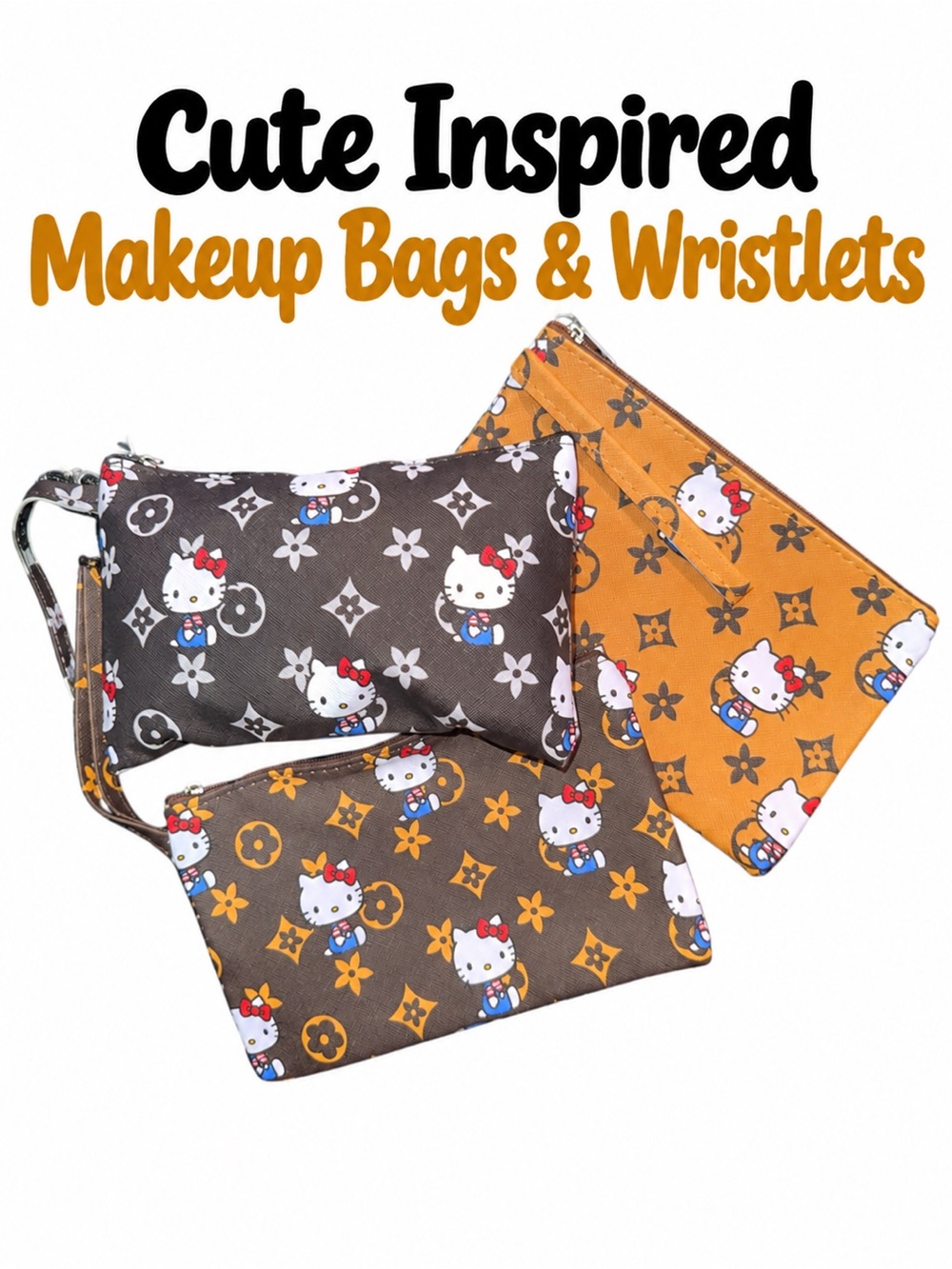 Hello Kitty Inspired Brown & Orange Makeup Bags